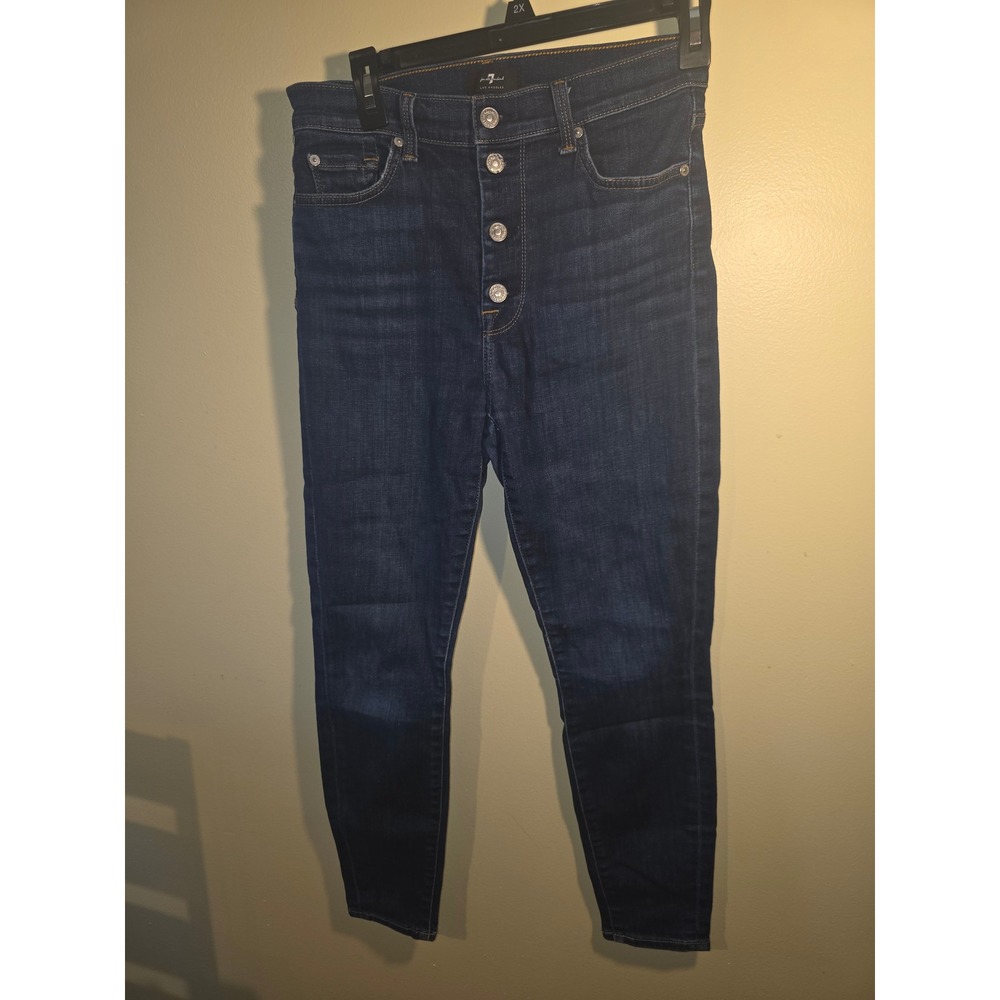 7 For All Mankind Womens High Waist Button Fly Dark Wash Denim Jeans